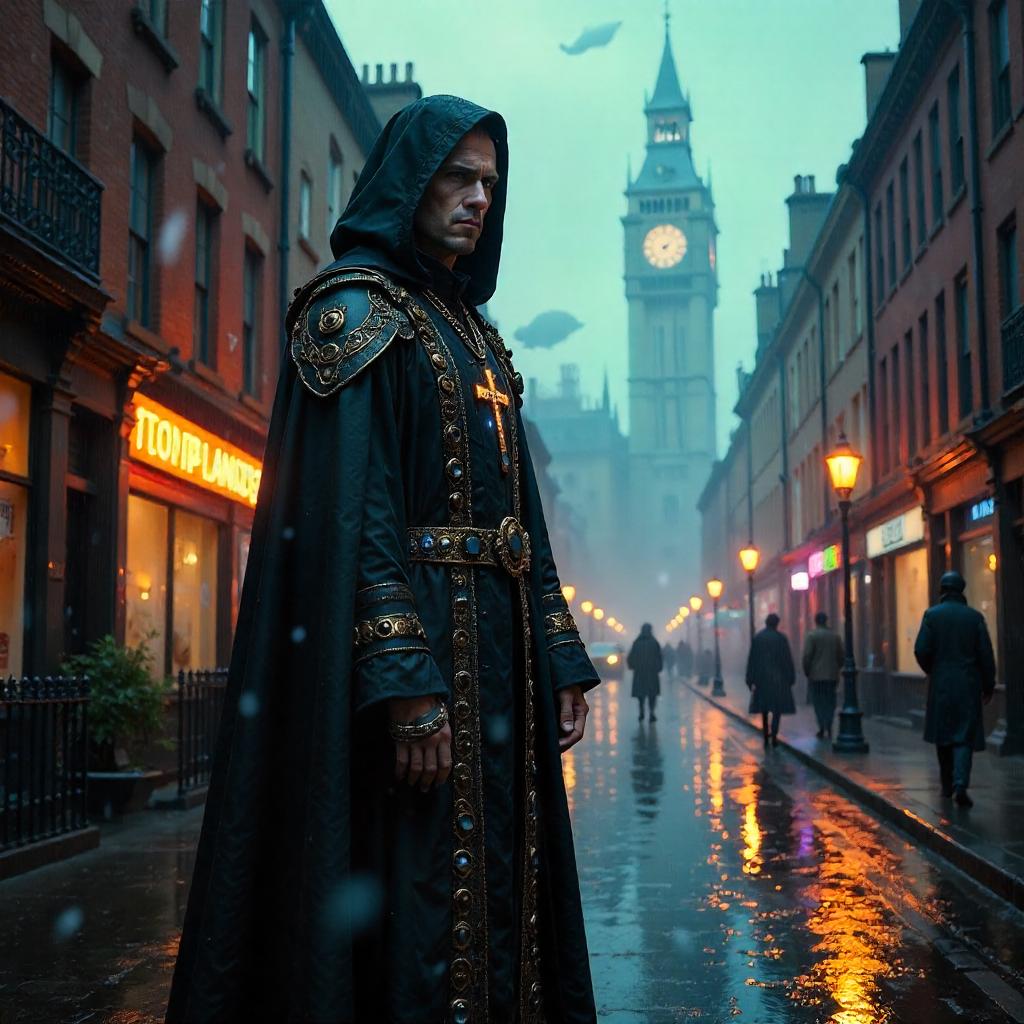 Cyberpunk Priest in Victorian London