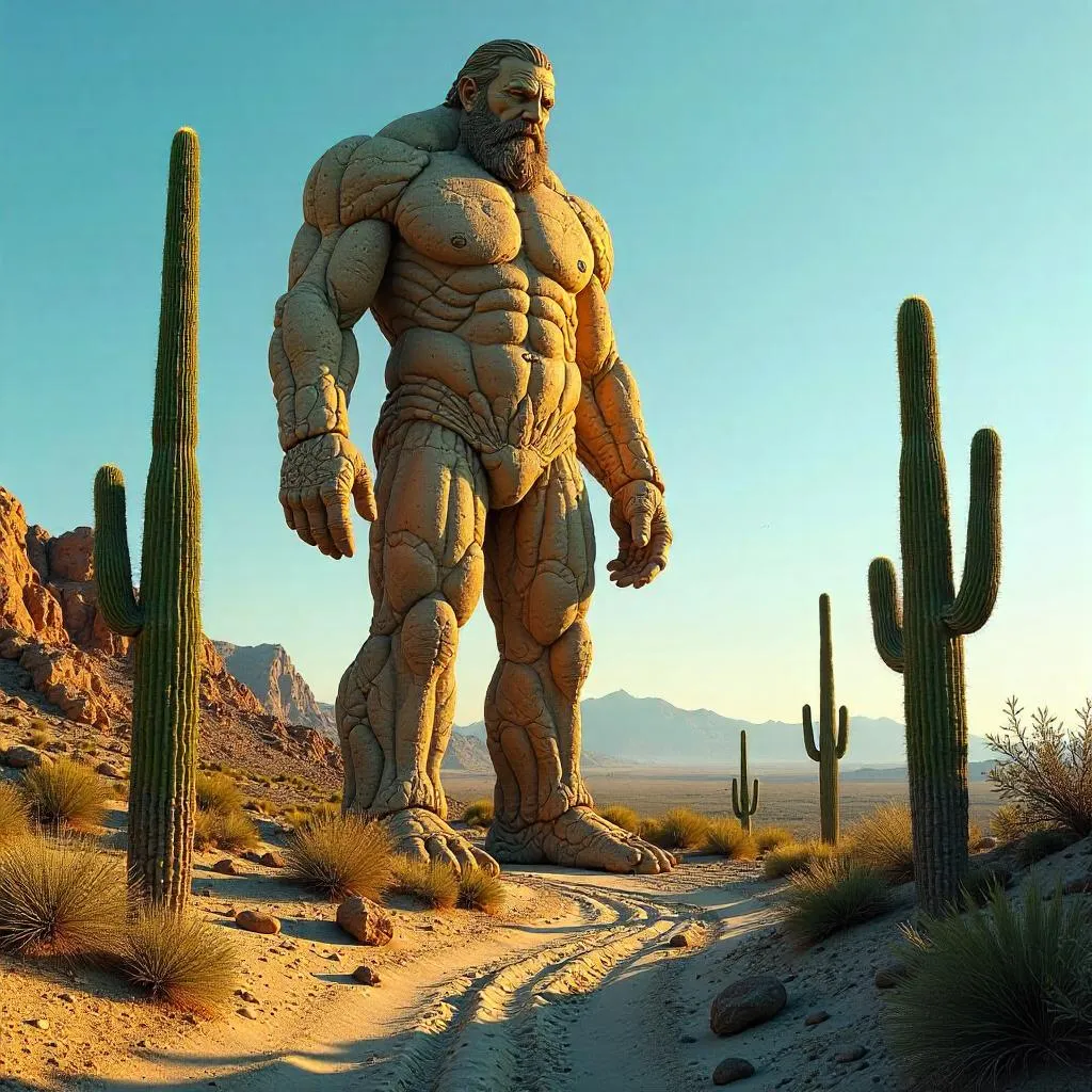 Colossal Stone Giant Among Desert Cacti