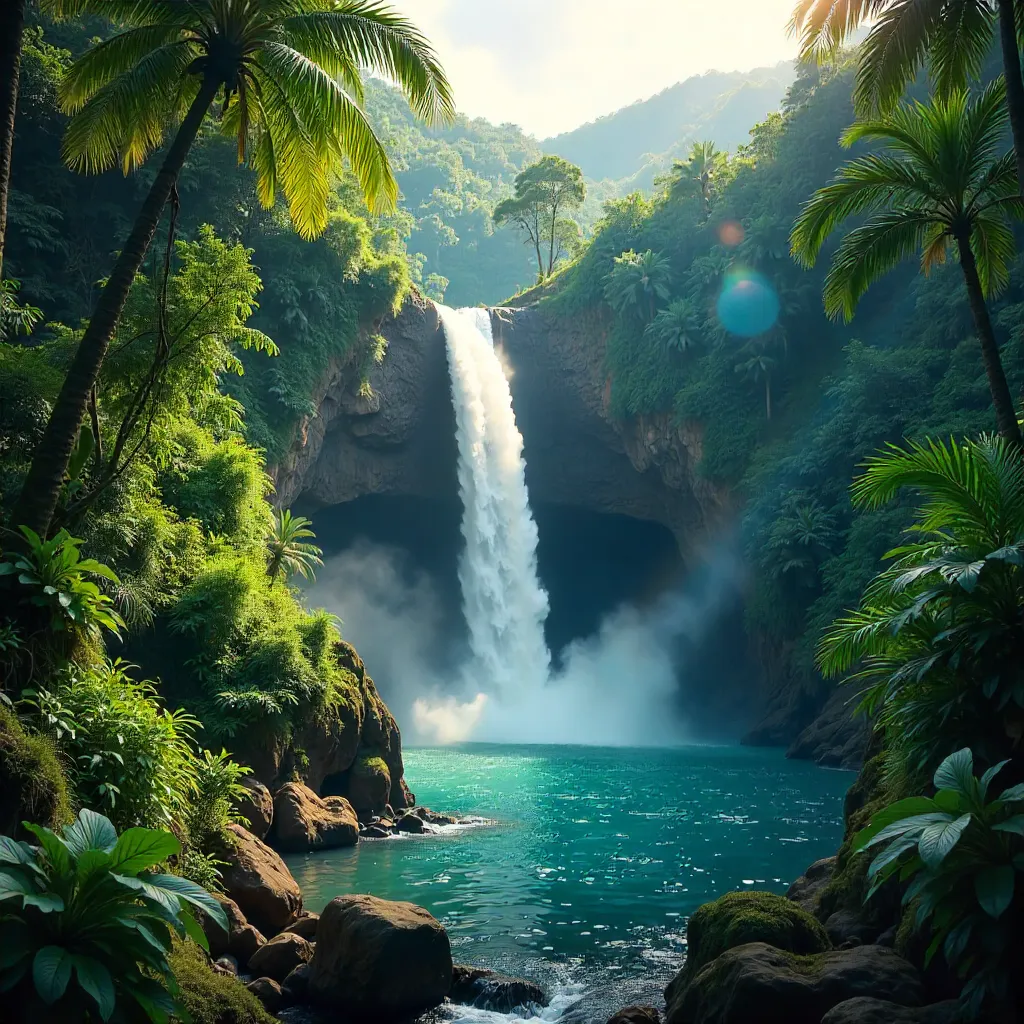 Mist-Kissed Bali Waterfall in Dense Jungle