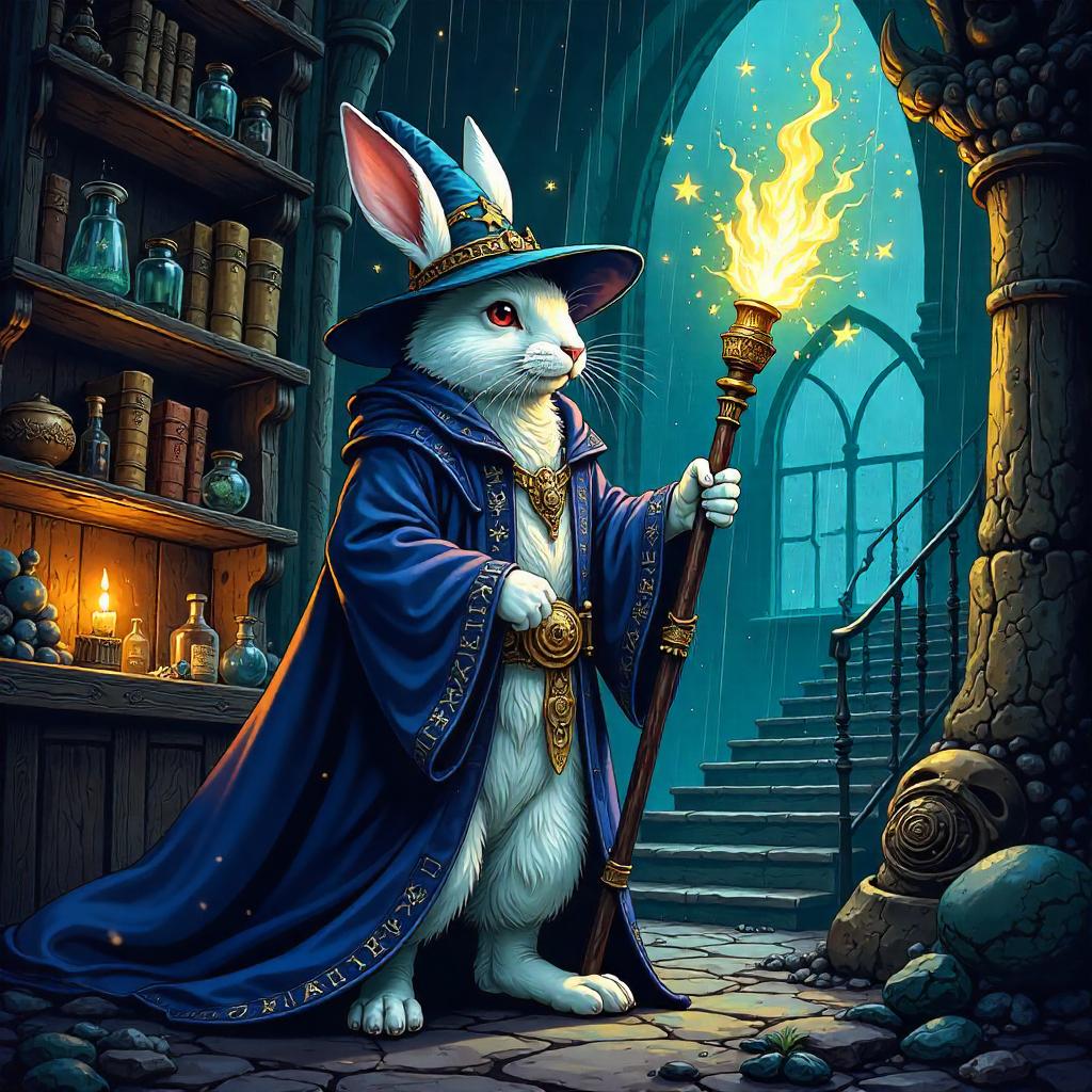 Rabbit Wizard in the Tower: Comic-Book Style