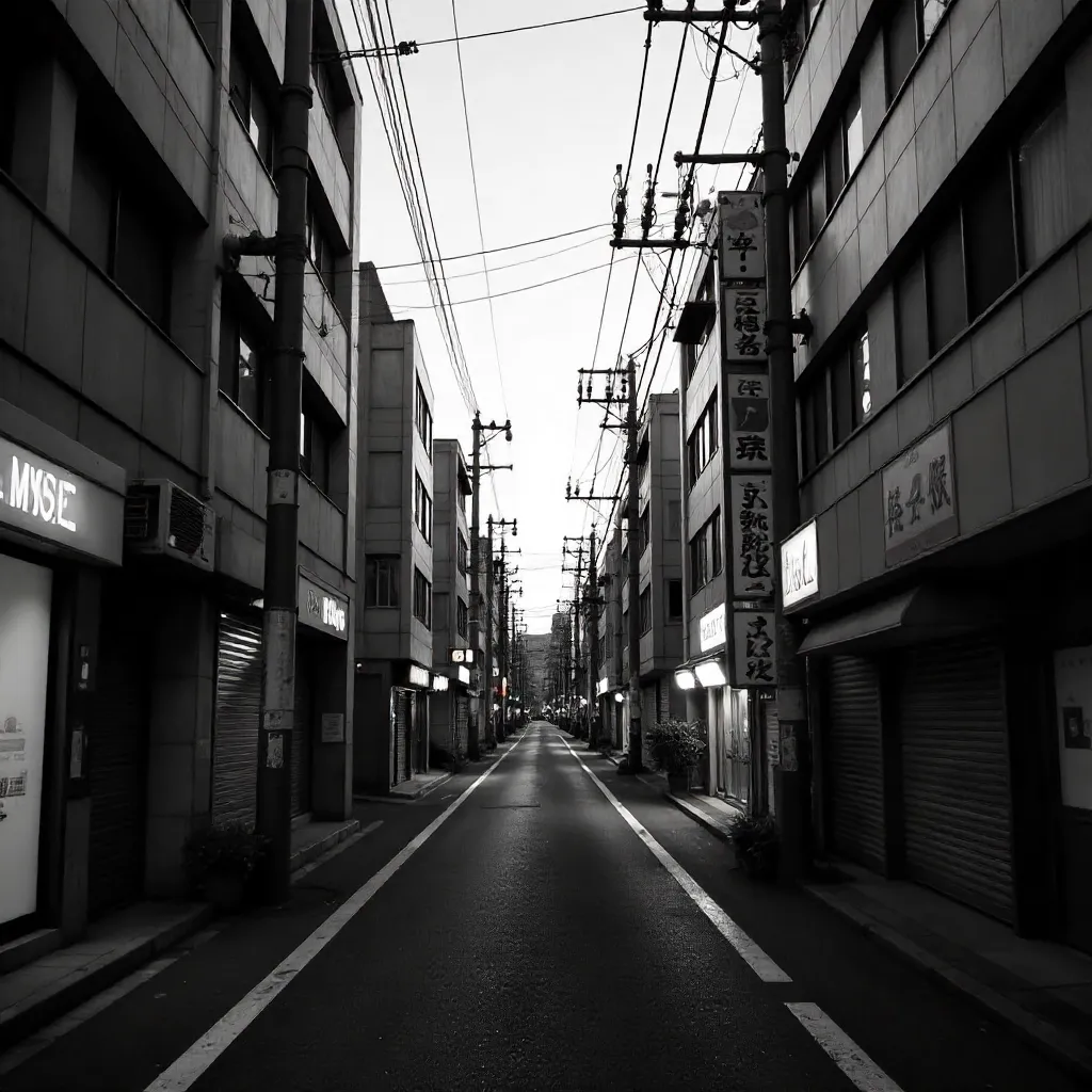 Silent Tokyo Street: Wires and Architecture