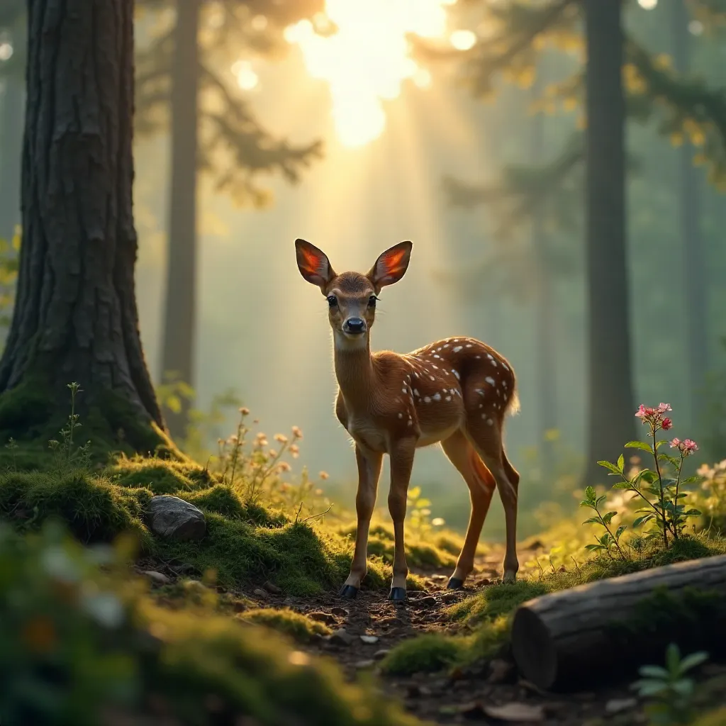 Young Fawn in a Tranquil Forest Clearing