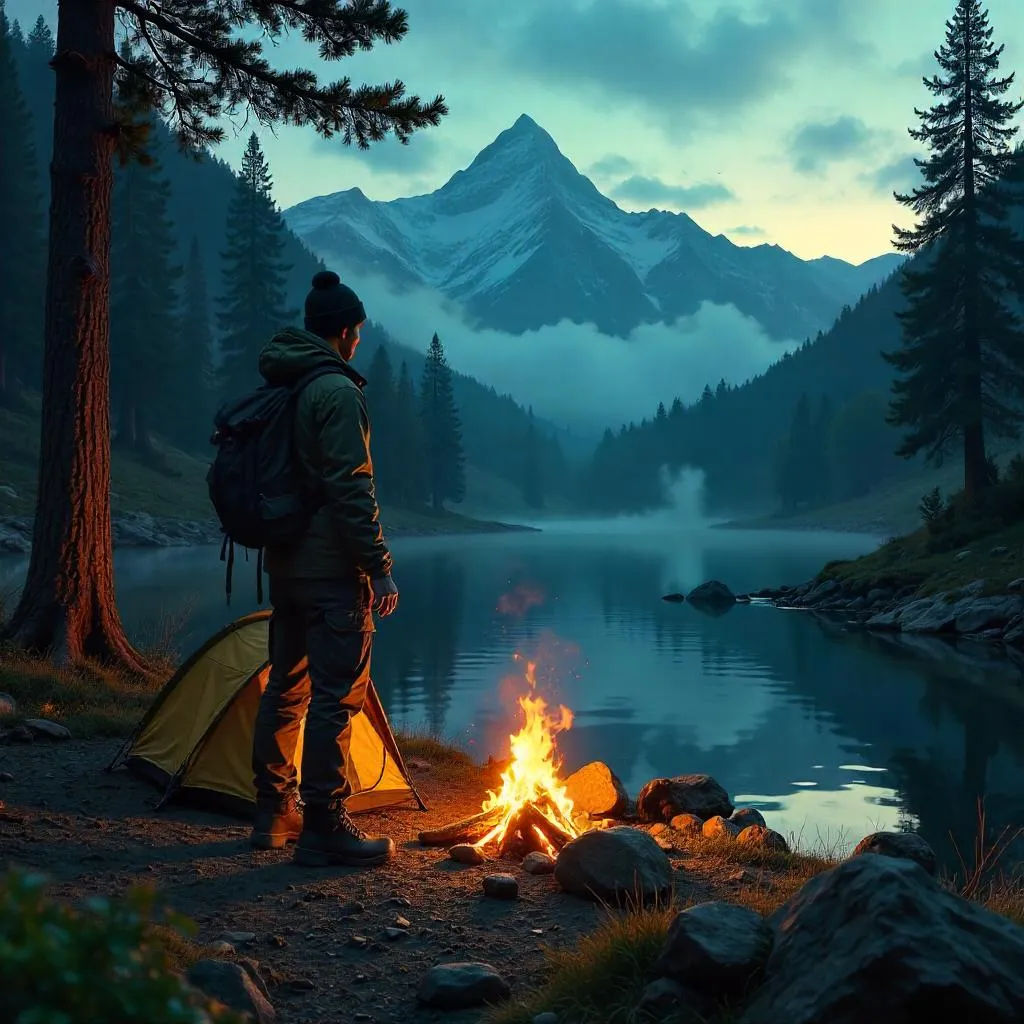 Young Asian Man at a Camping Site — Concept Art