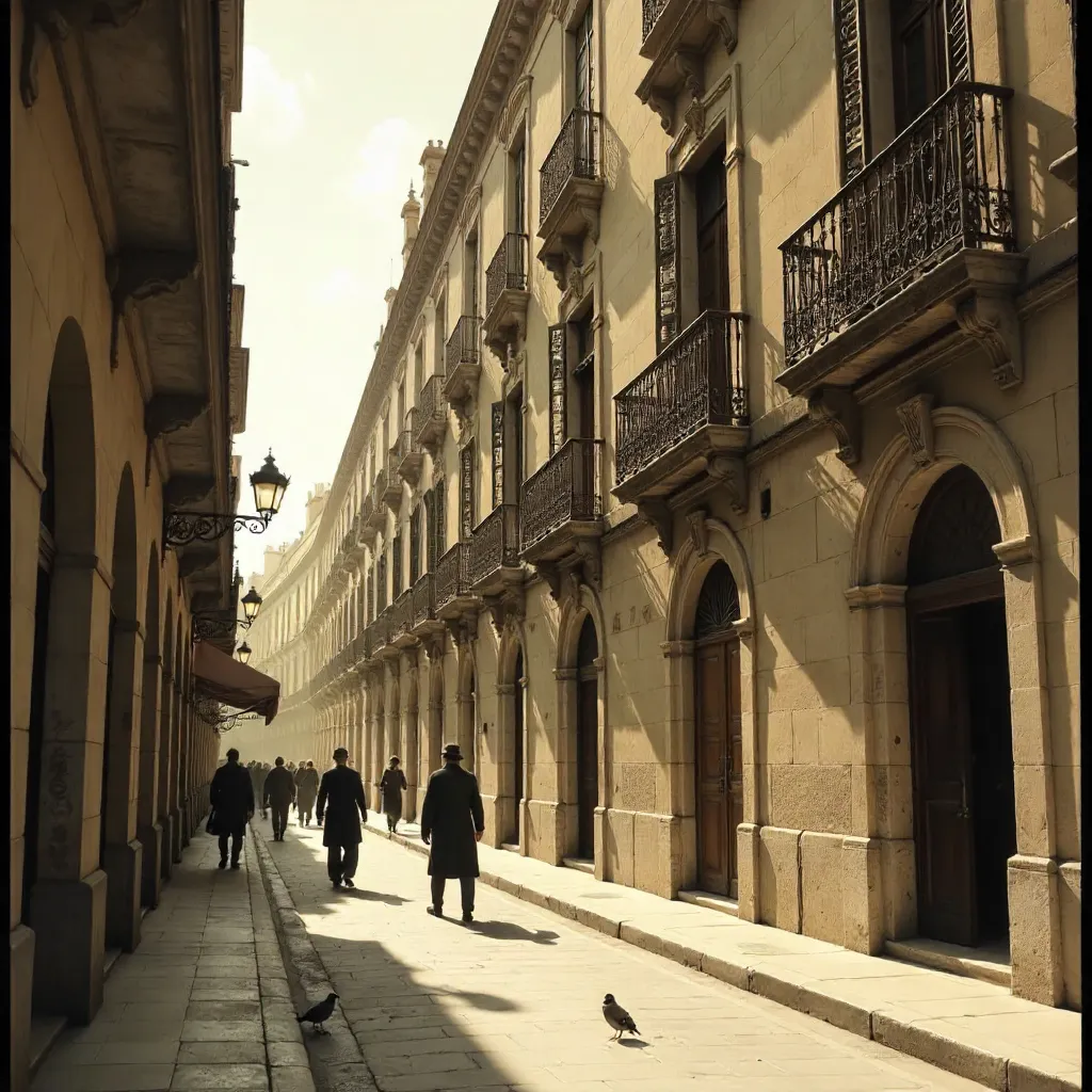 Vintage Barcelona Street Scene with Historic Facade