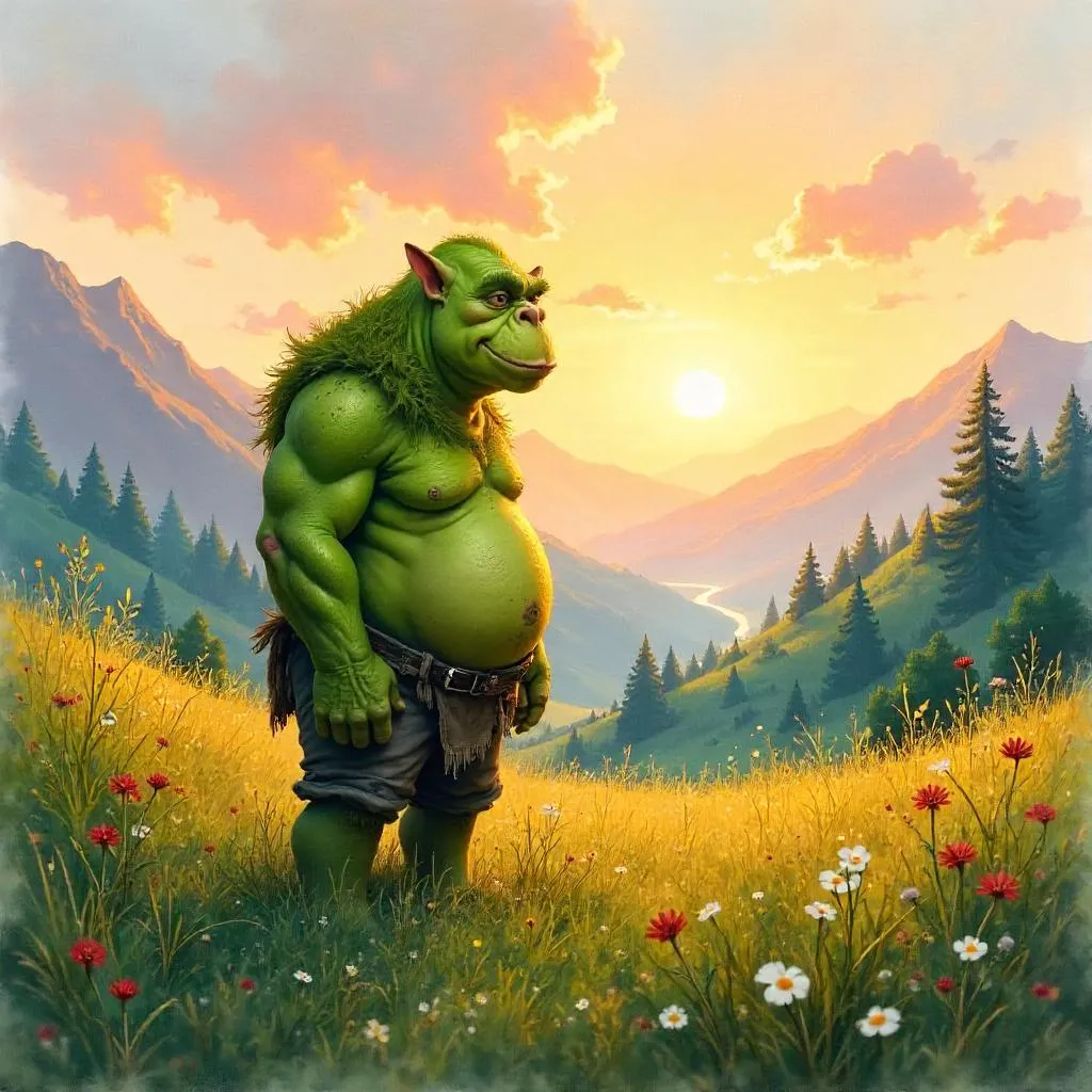 Dawn Ogre in Watercolor Sunrise