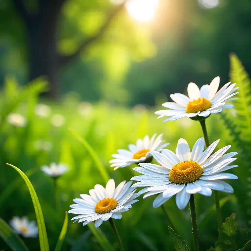 Bright White Daisies in Lush Greenery