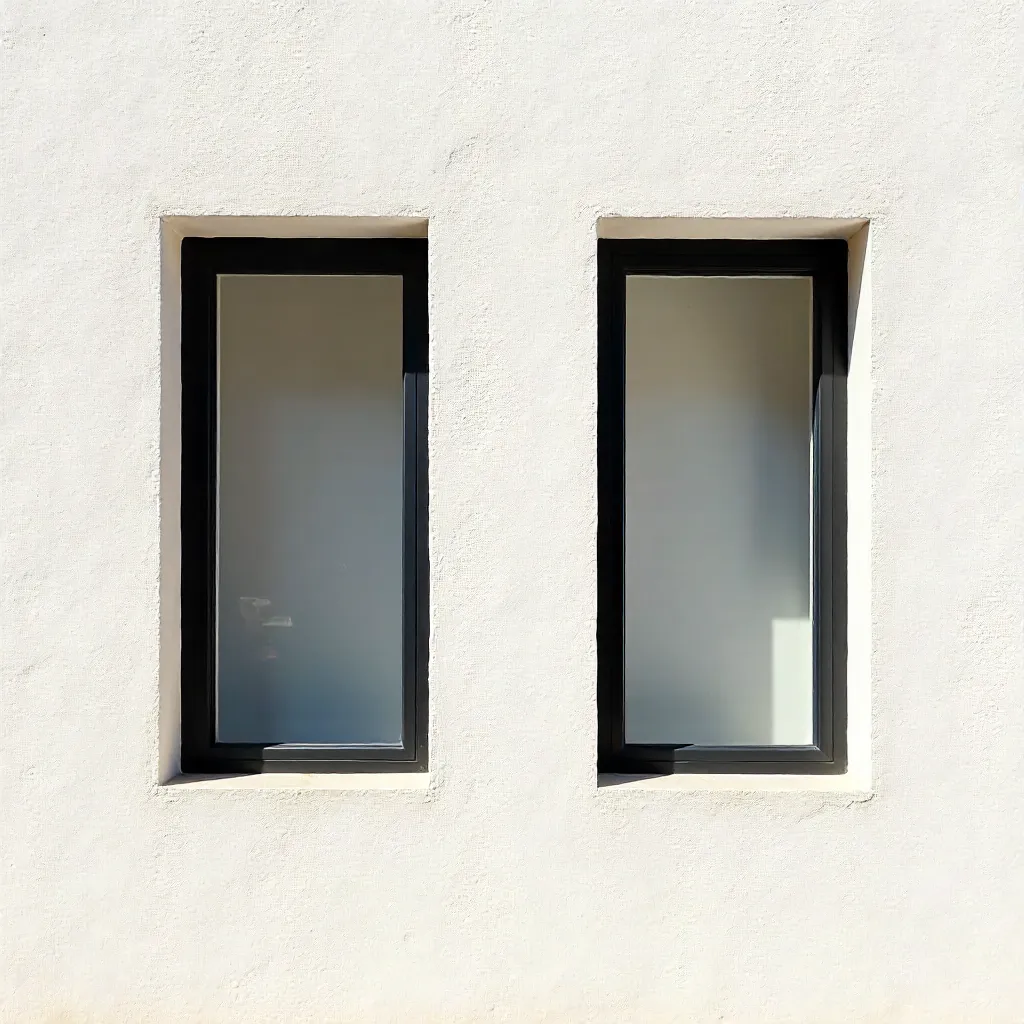 Two minimalist window frames on Cádiz white stucco wall