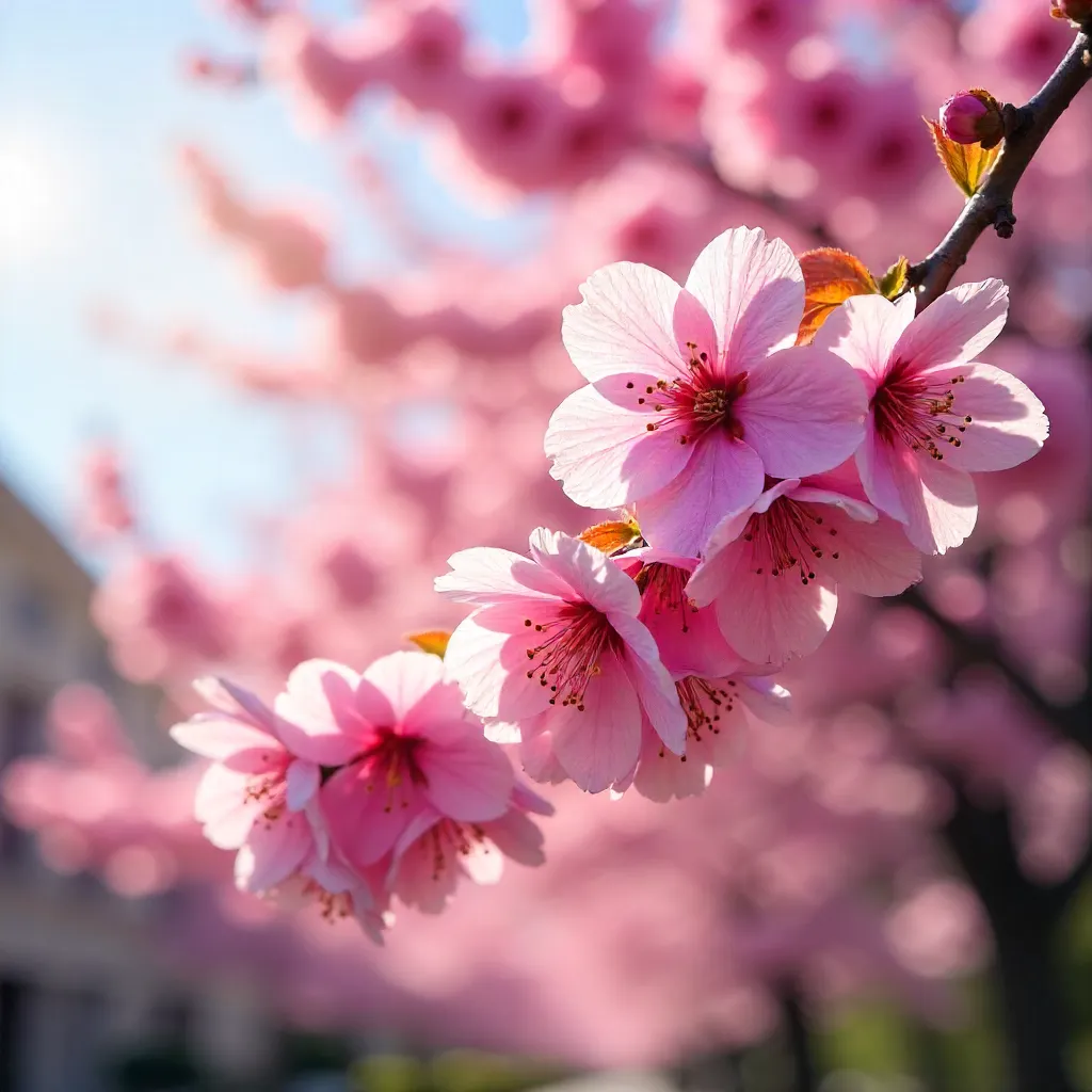 Vibrant Pink Cherry Blossoms in Full Bloom