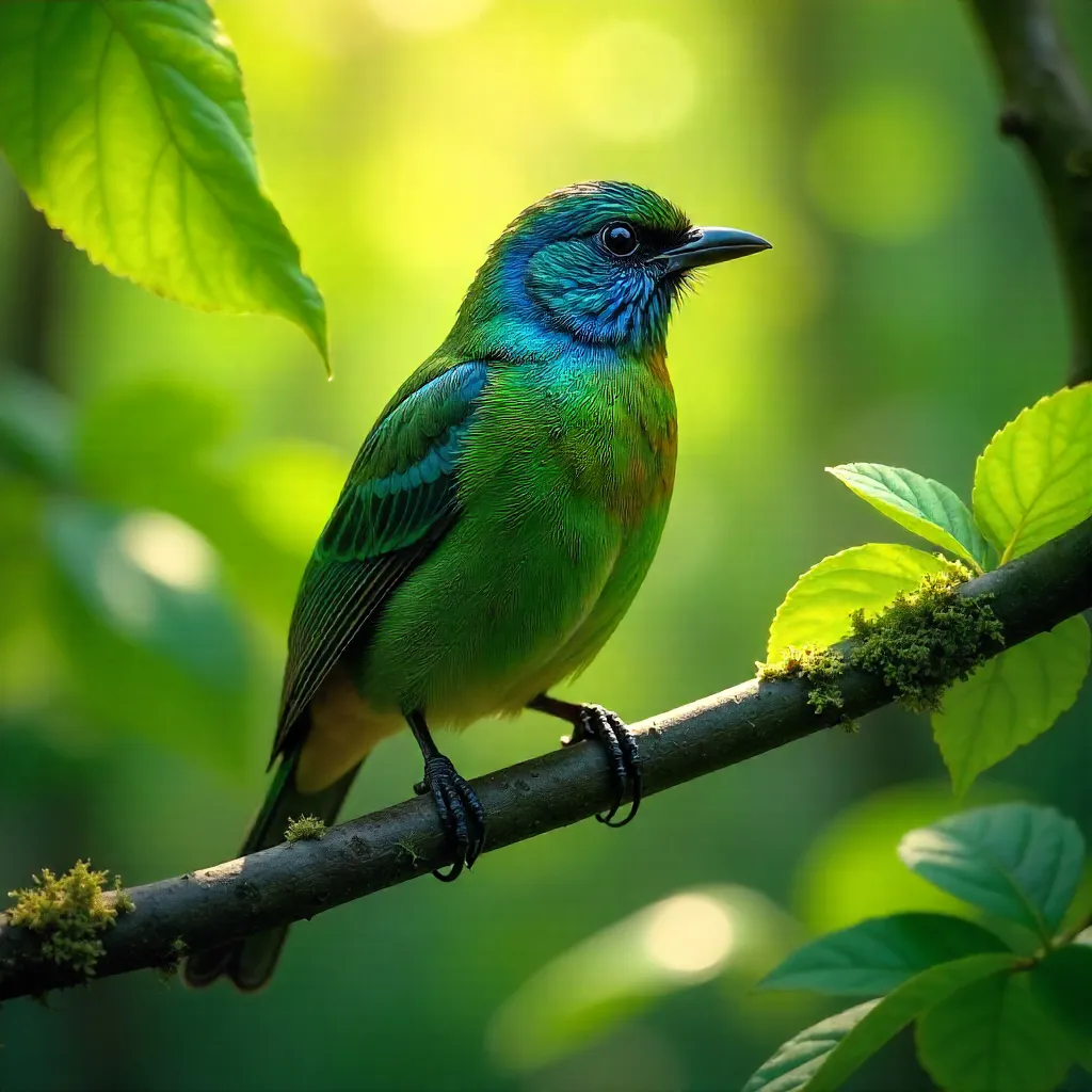 Bright Bird in a Verdant Forest Canopy