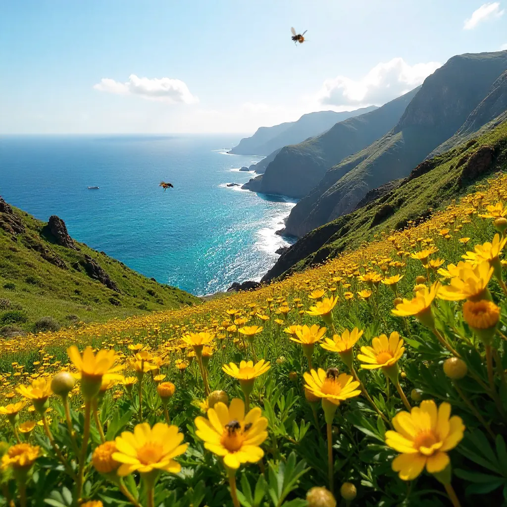 Bright Yellow Wildflowers Blooming Across Madeira