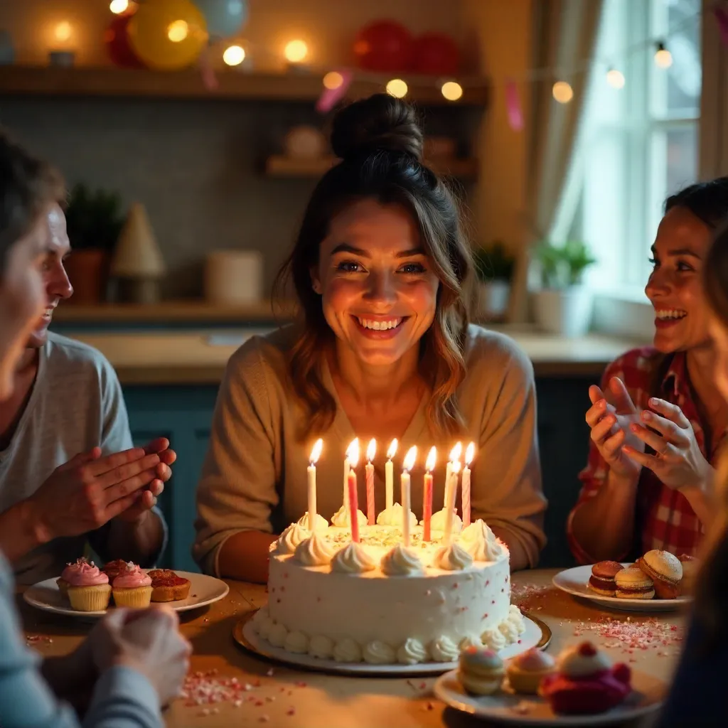 Joyful Birthday Moment: Woman Blowing Candles