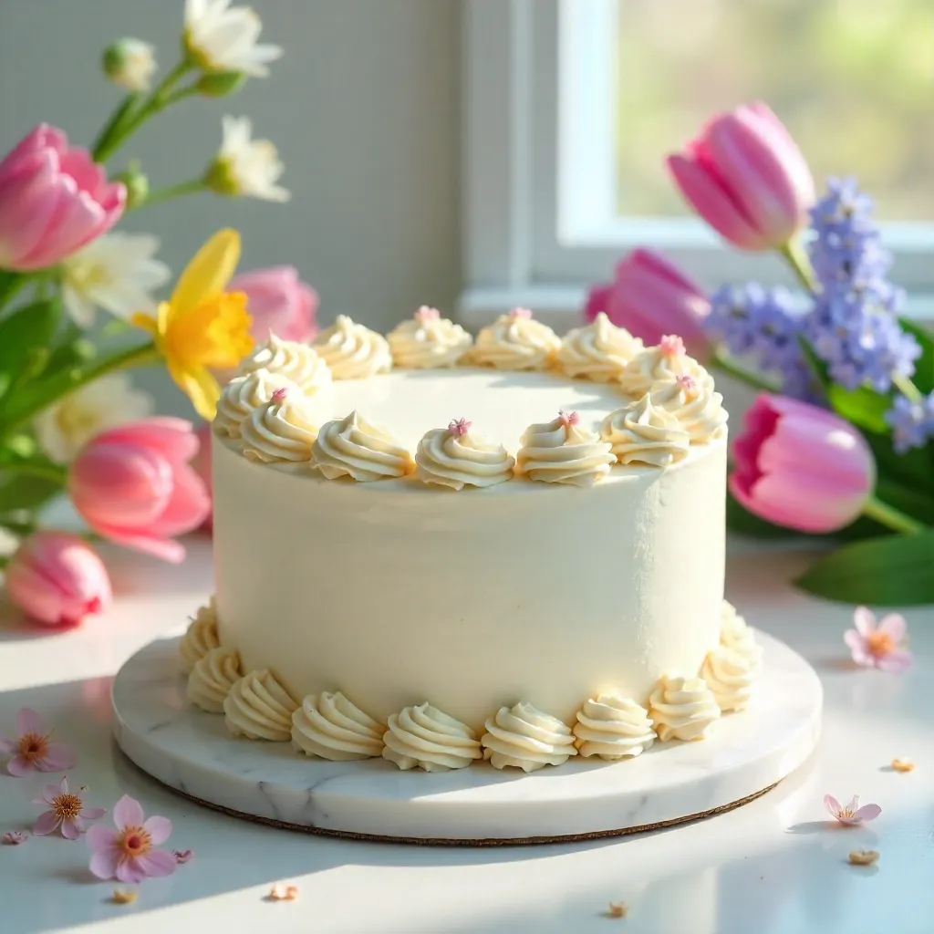 Decorative Easter Cake Amid Spring Blossoms