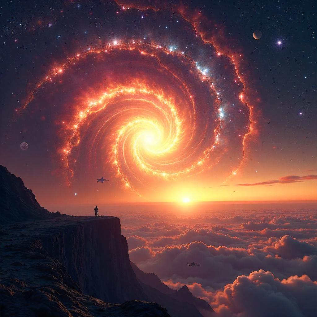Cosmic Sunrise Over a Galaxy - Concept Art