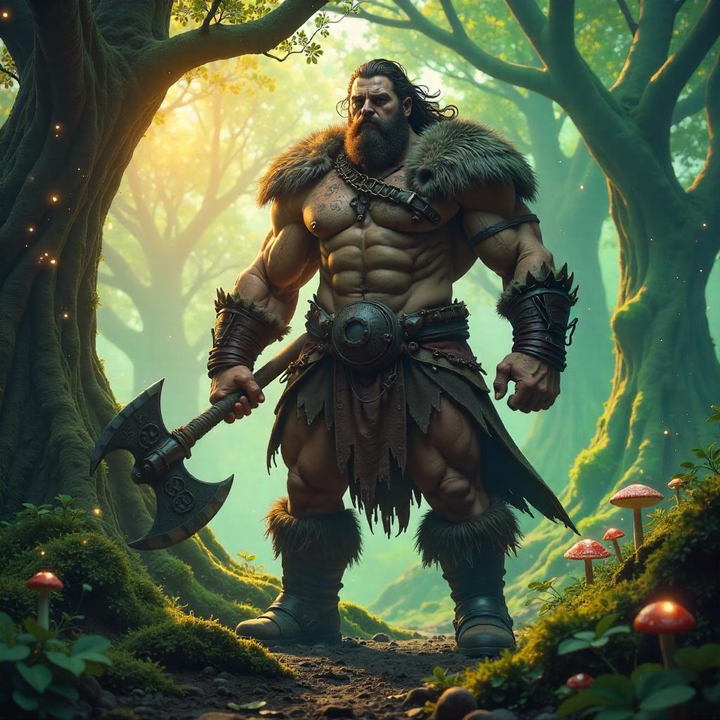 Barbarian in an Enchanted Grove: A 3D Render