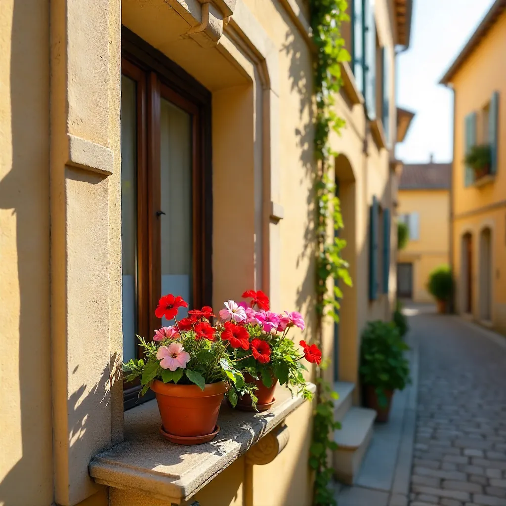 Ornate Provencal Window Frame Adorned with Flowers in Aix-en-Provence