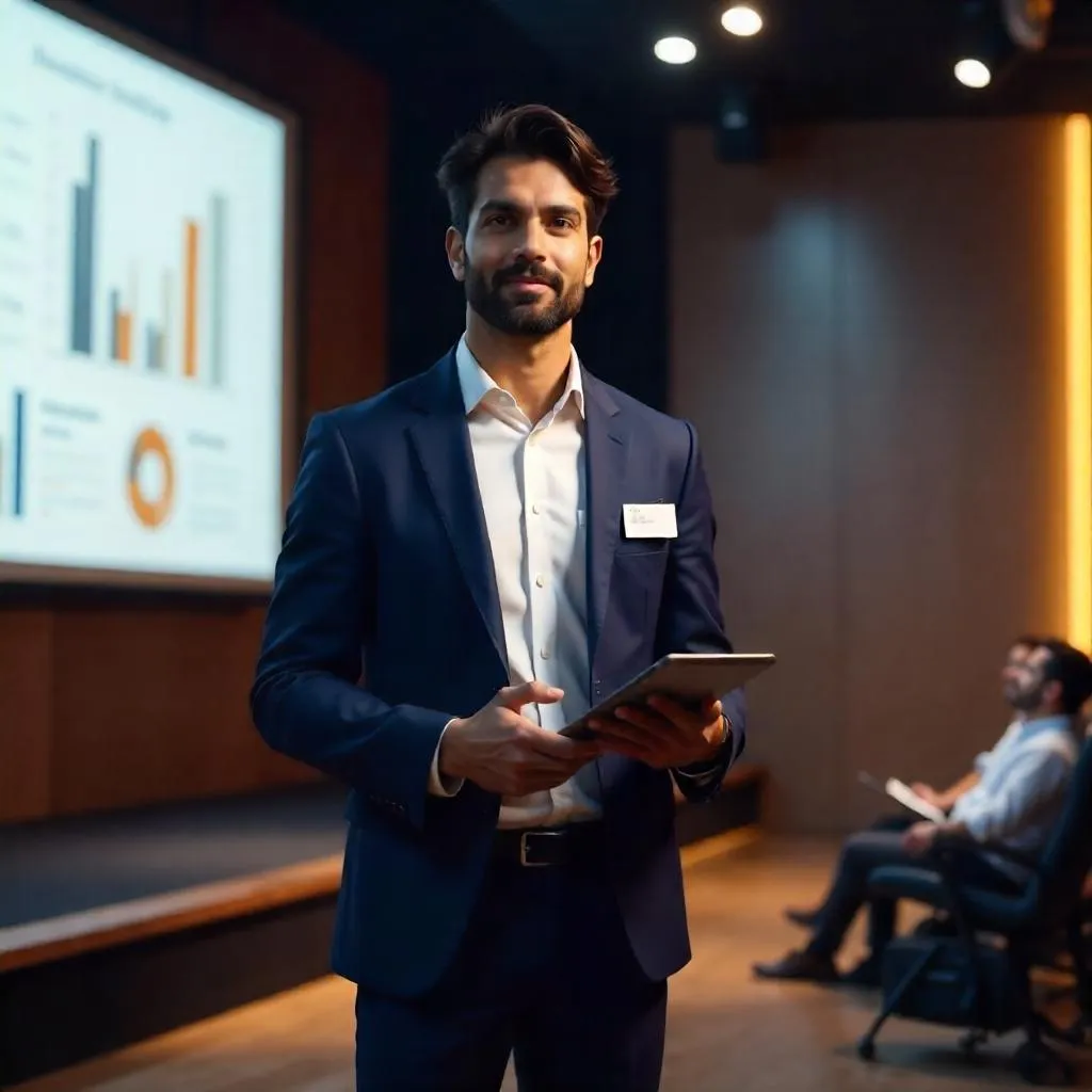 3D Render of a Young Indian Man at a Conference