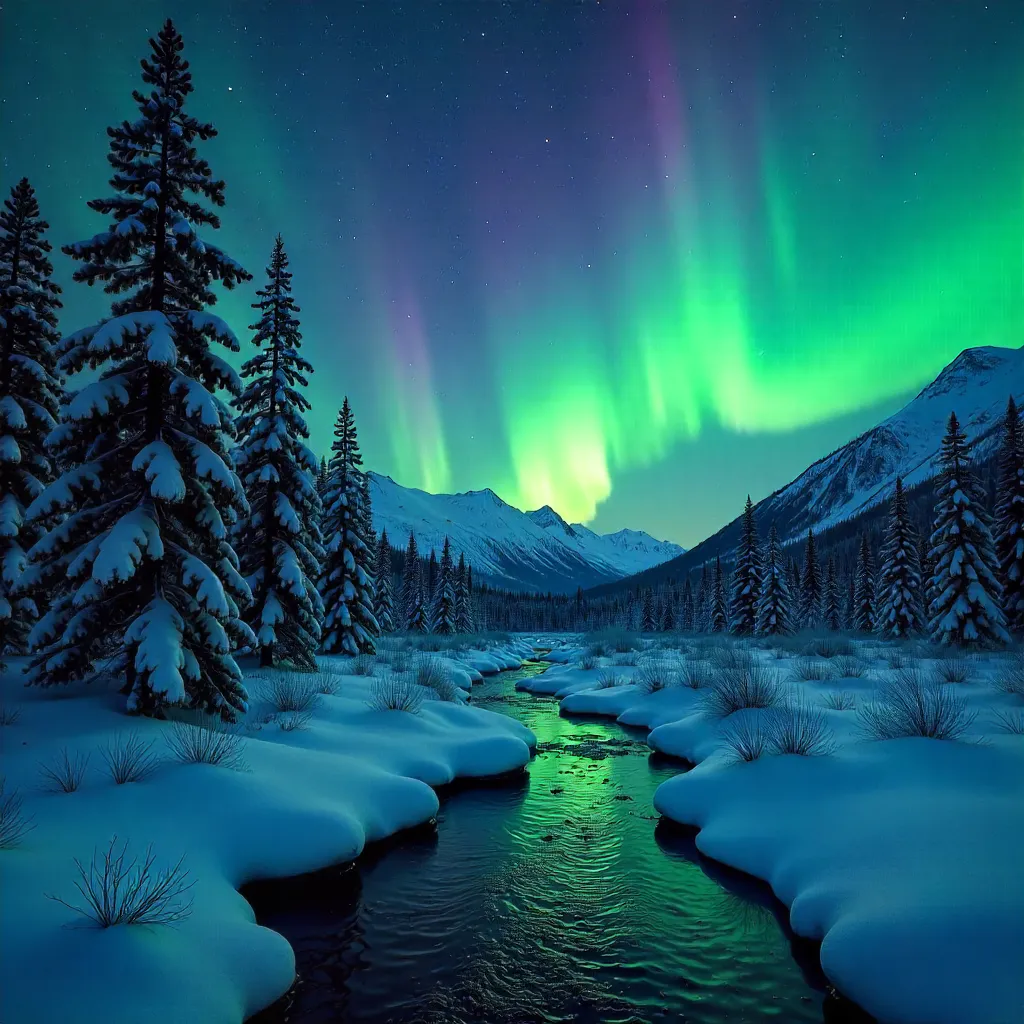 Northern Lights Over a Snowy BC Forest