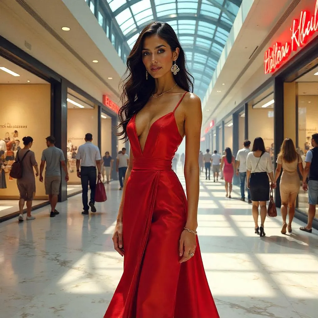 Elegant Latina Woman in a Futuristic Mall - Concept Art