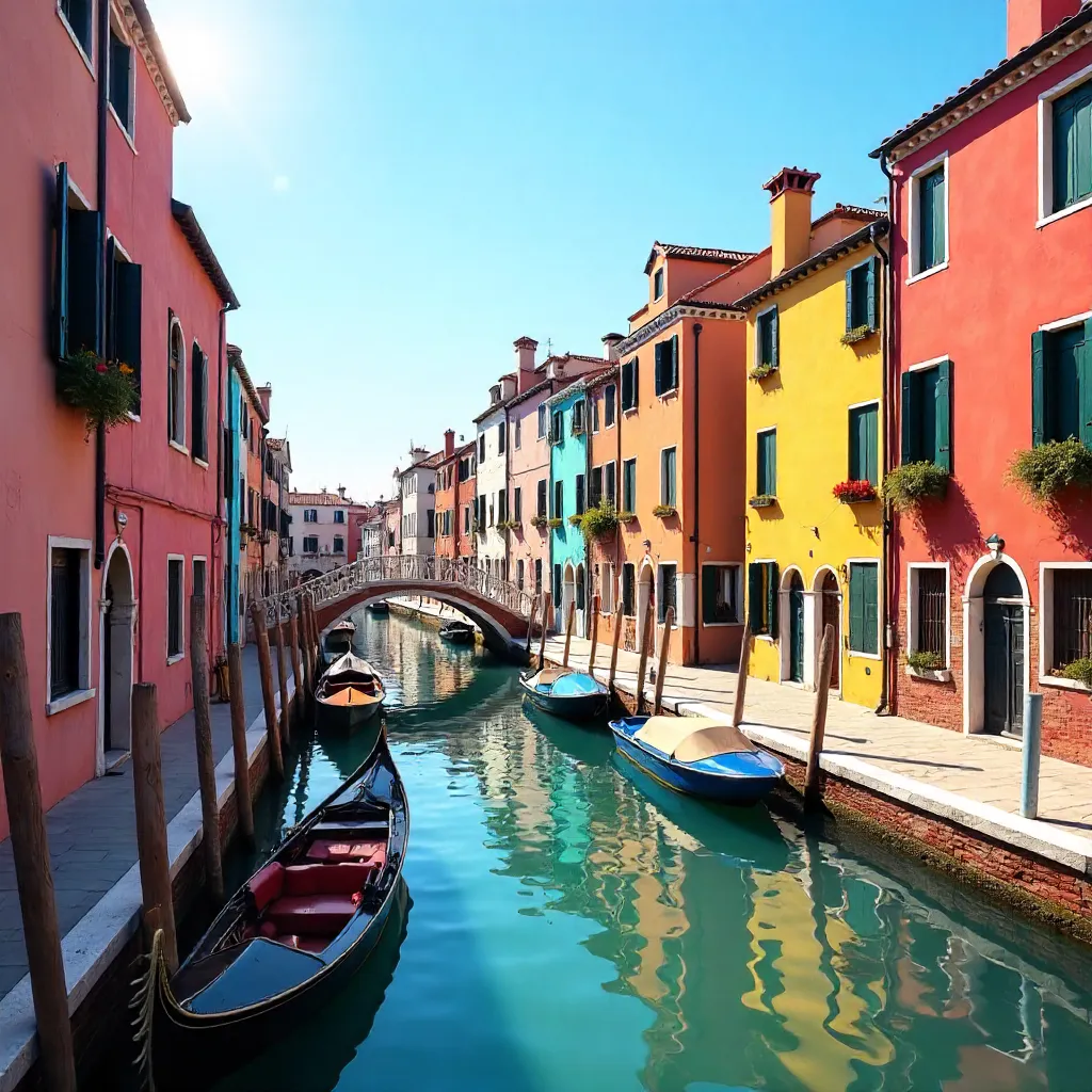 Colorful Venetian Canalfronts Under Clear Sky