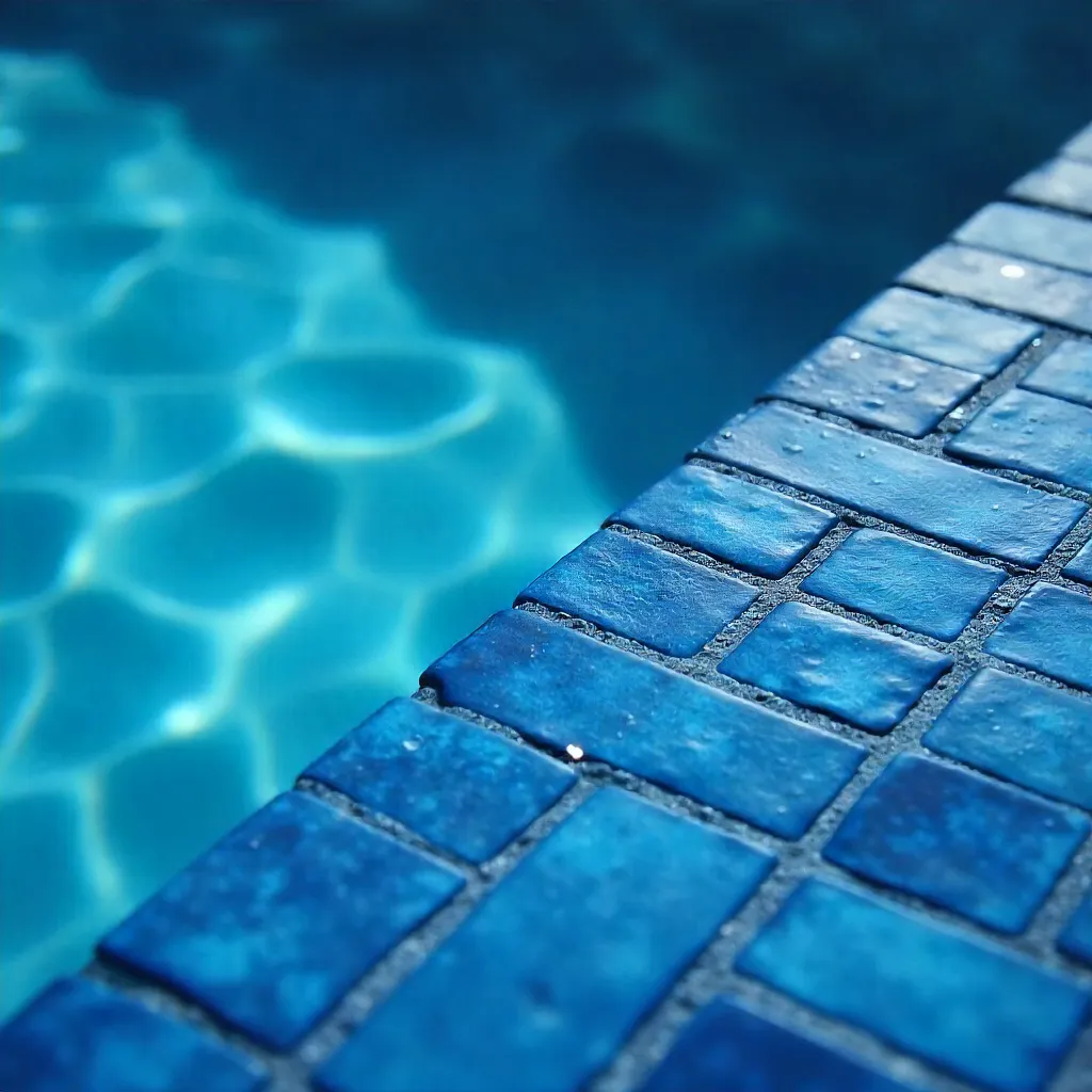 Minimalist Blue Tile Pool Edge with Ripples