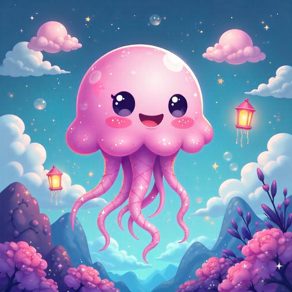 Dreamy Cartoon Jellyfish in a Surreal Dream World