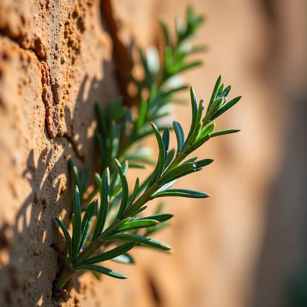 Rosemary Climbing a Rustic Terracotta Wall