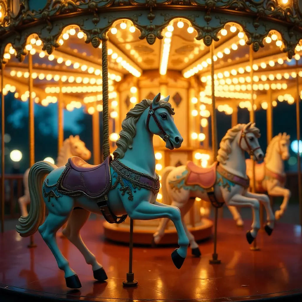 Midnight Carousel: Warm Lights and Vintage Horses
