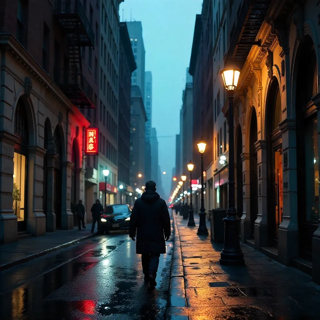 Dramatic Shadows on a New York Street at Dusk