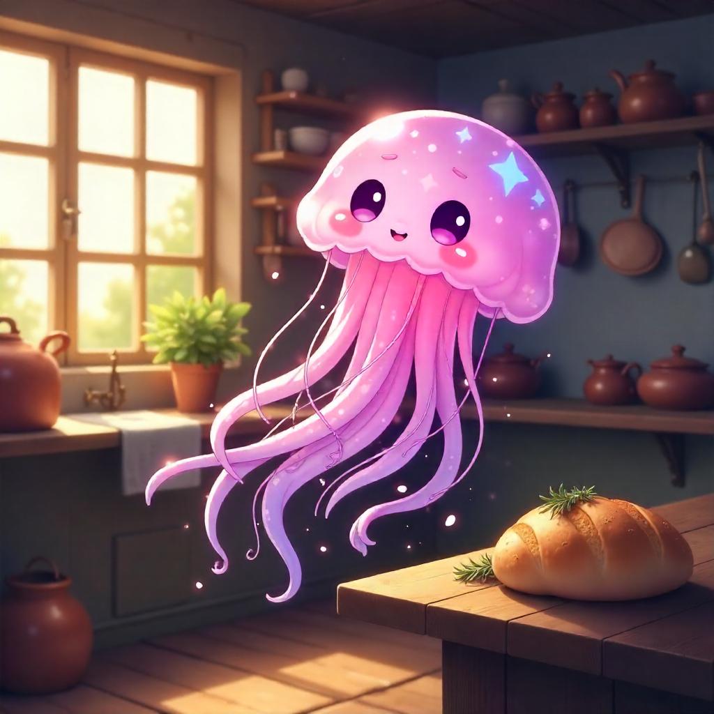 Jellyfish in a Cozy Farmhouse (Anime Style)