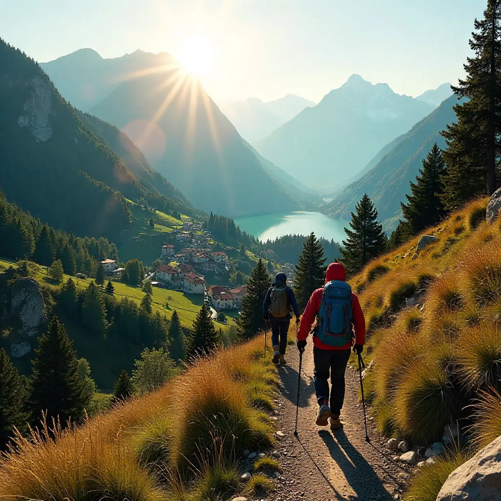 Two Hikers in Canzo: Alpine Landscape with the Alps