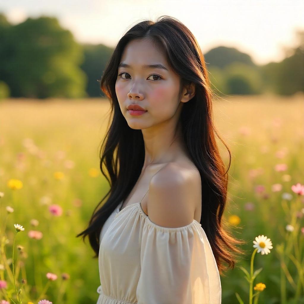 Meadow Portrait of a Photorealistic Young Asian Woman