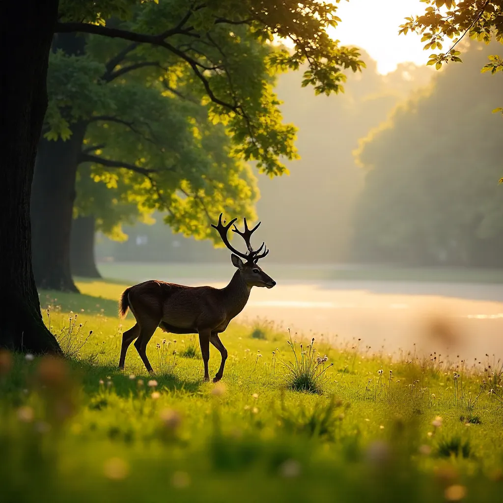 Peaceful Red Deer in Richmond Park, England