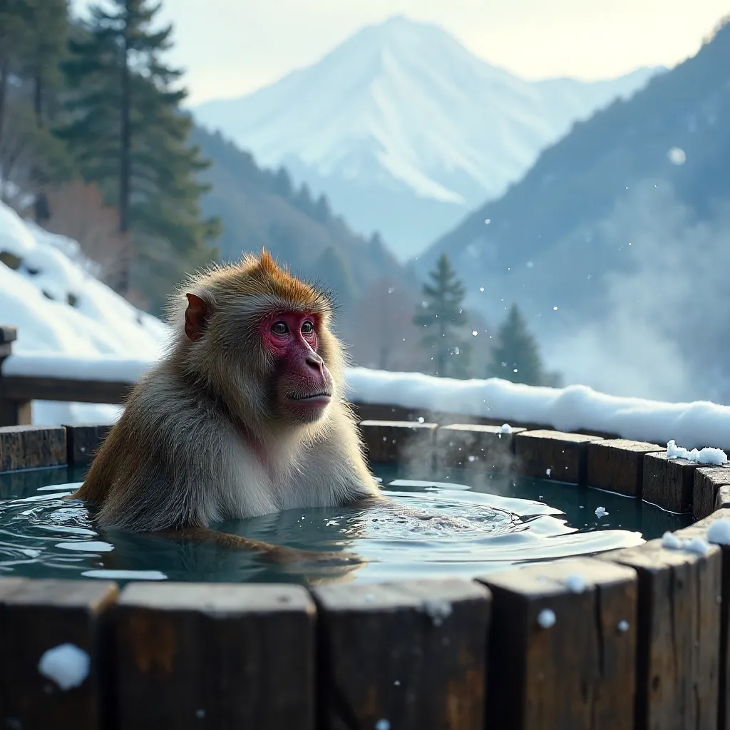 Snow Monkey in a Steaming Nagano Hot Spring