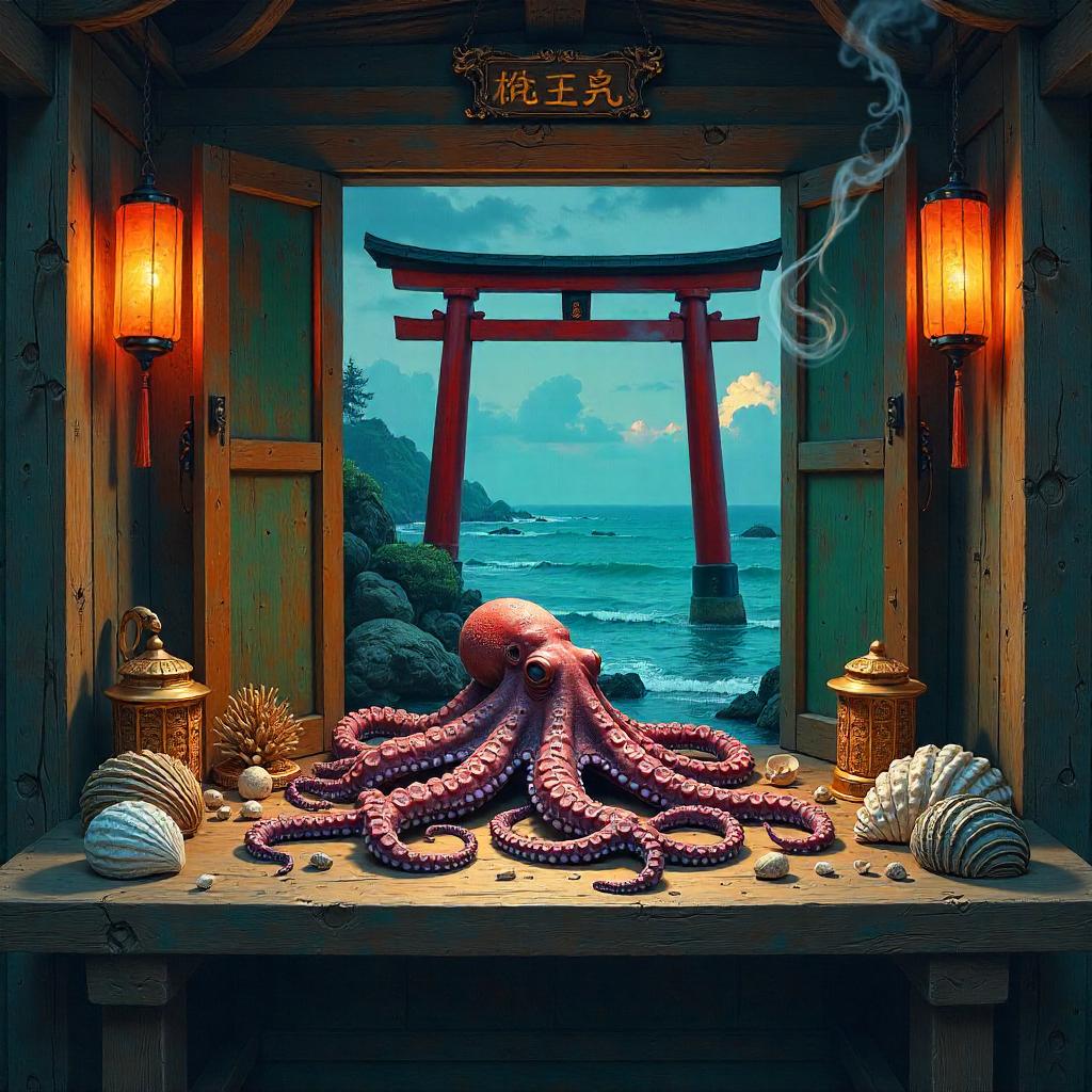 The Octopus Guardian in a Coastal Shrine