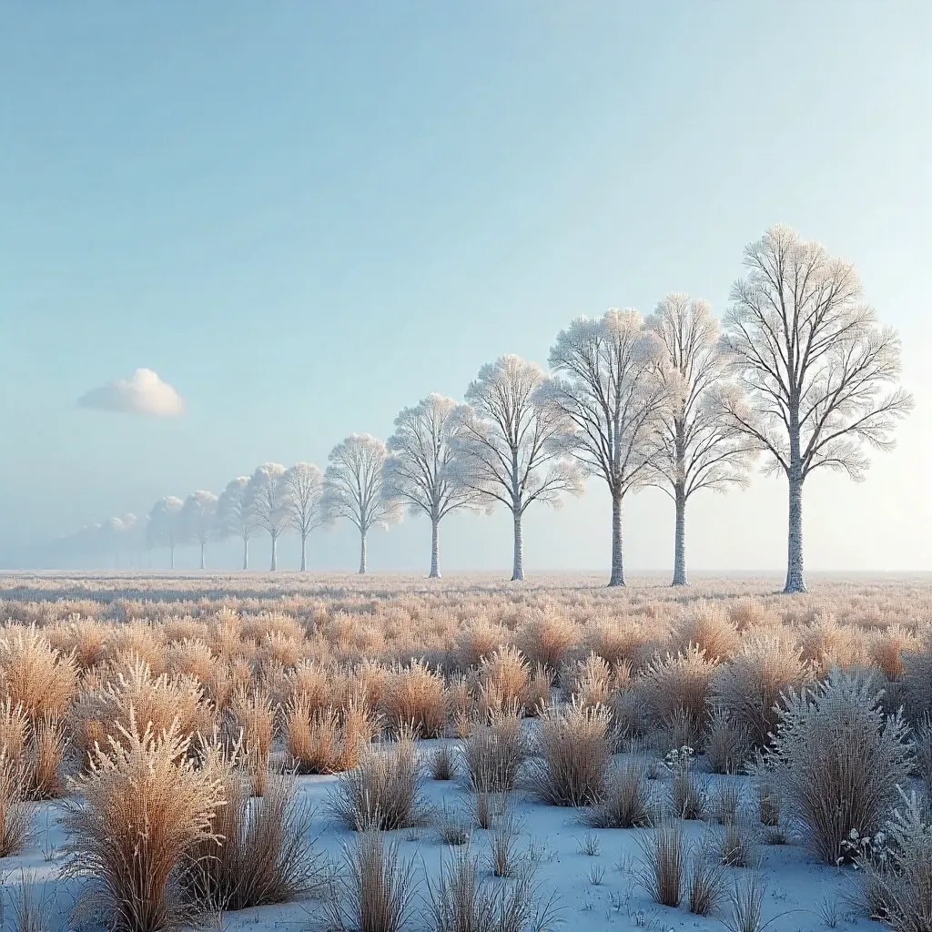 Tranquil Winter Landscape with Bare Trees and Dry Grasses