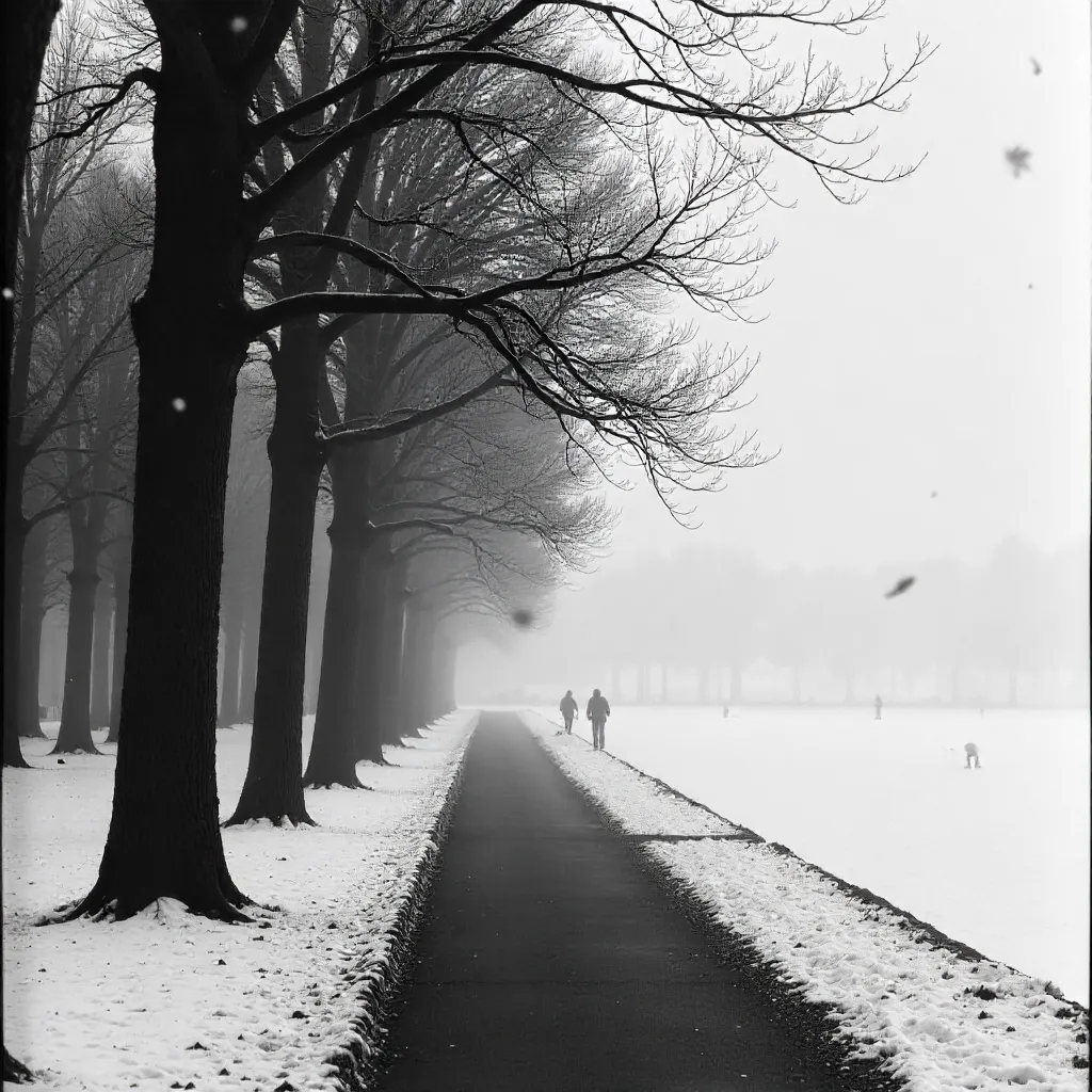 Monochrome Mist: Winter Park in Silence