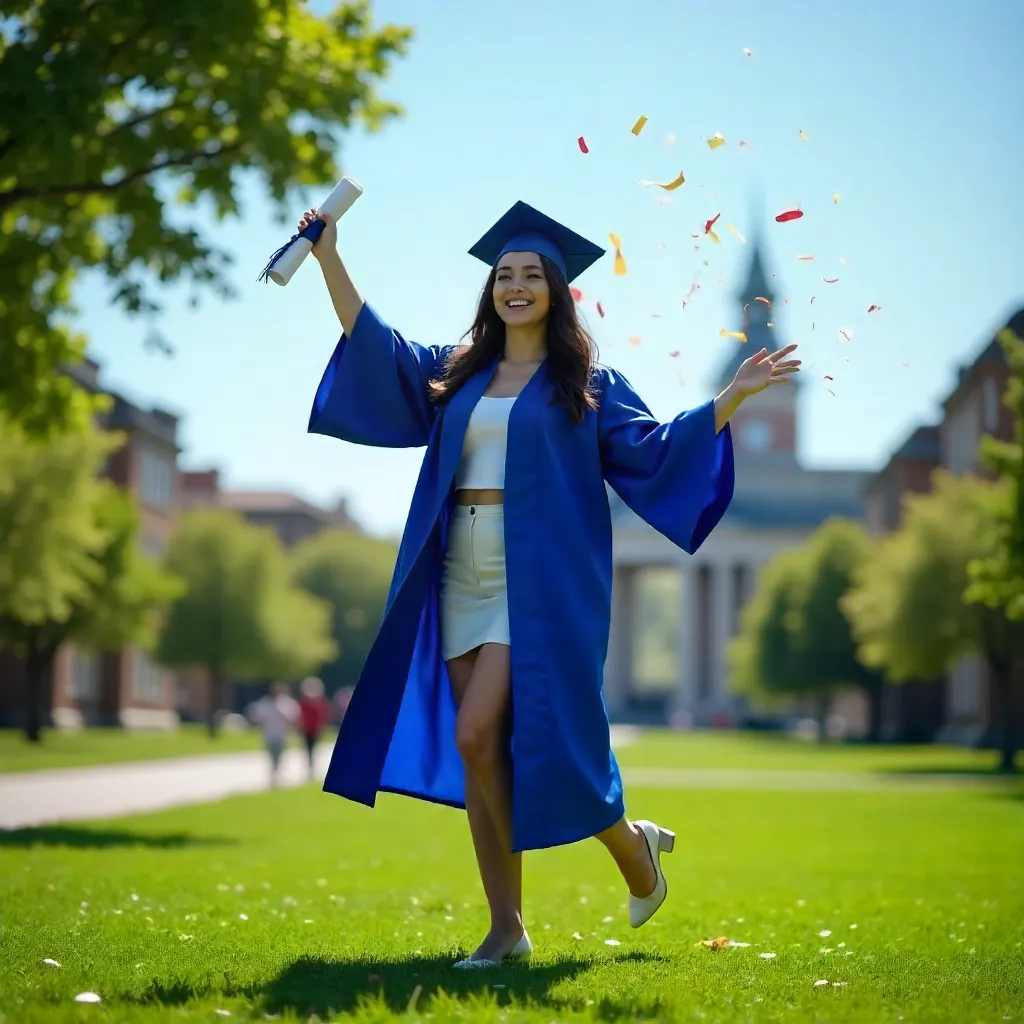Joyful graduate outdoors with diploma in hand