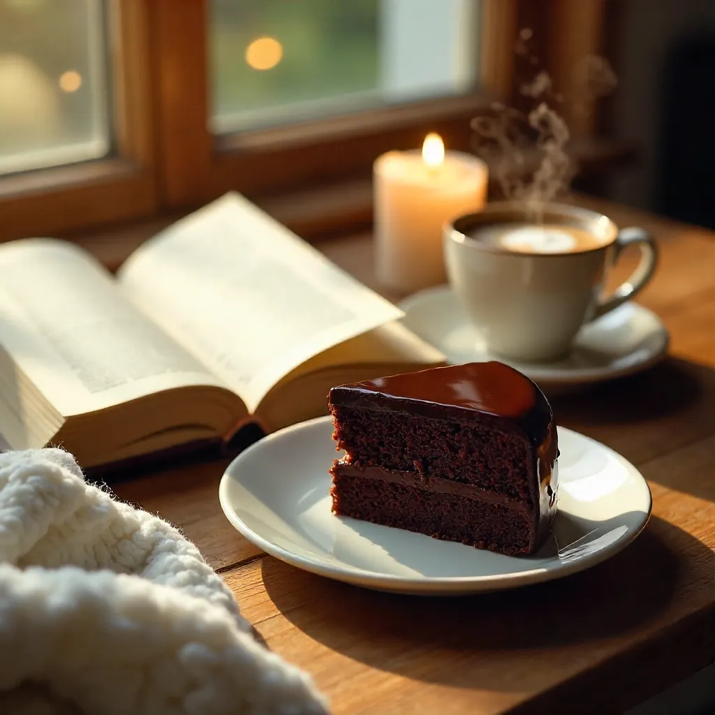 Cozy Chocolate Cake, Coffee, and a Calm Book Moment