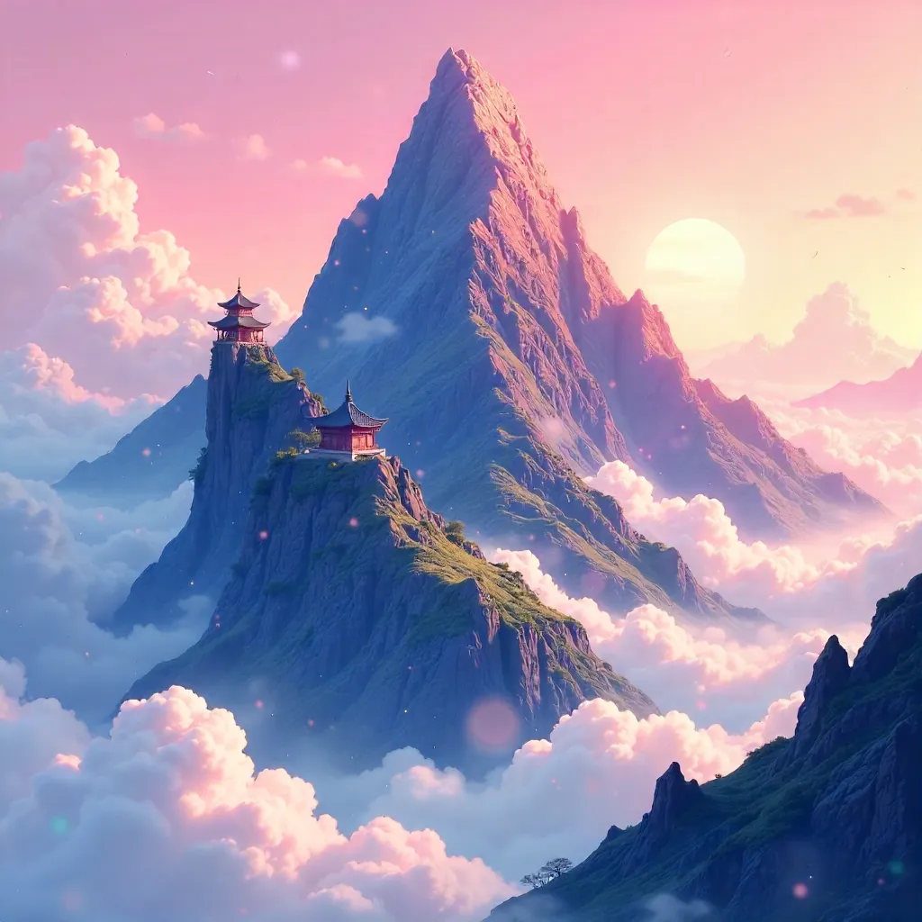 Floating Mountain in Anime Clouds
