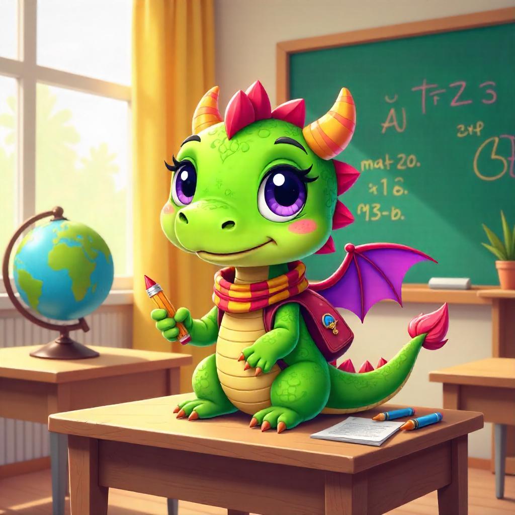 Whimsical Dragon Student in a School Classroom