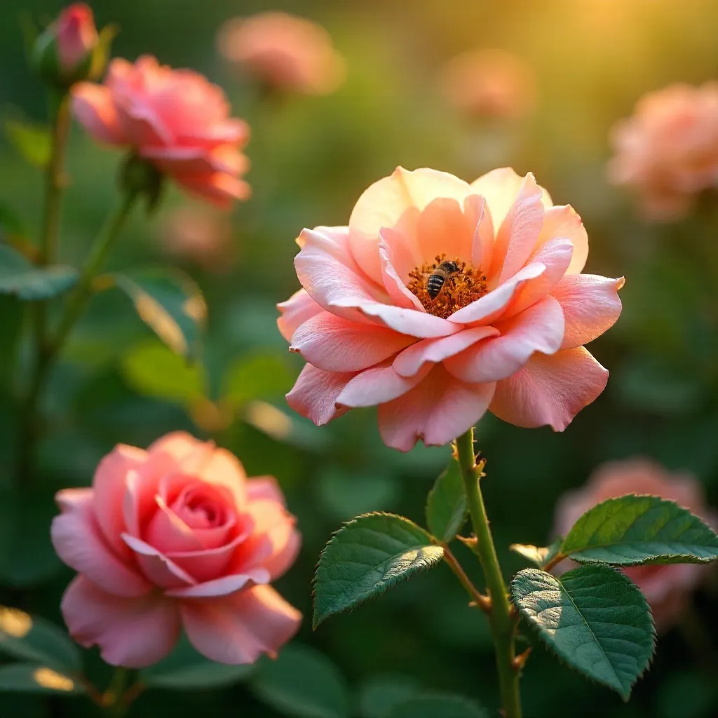 Vibrant Rose Blossoms Amid Lush Greenery