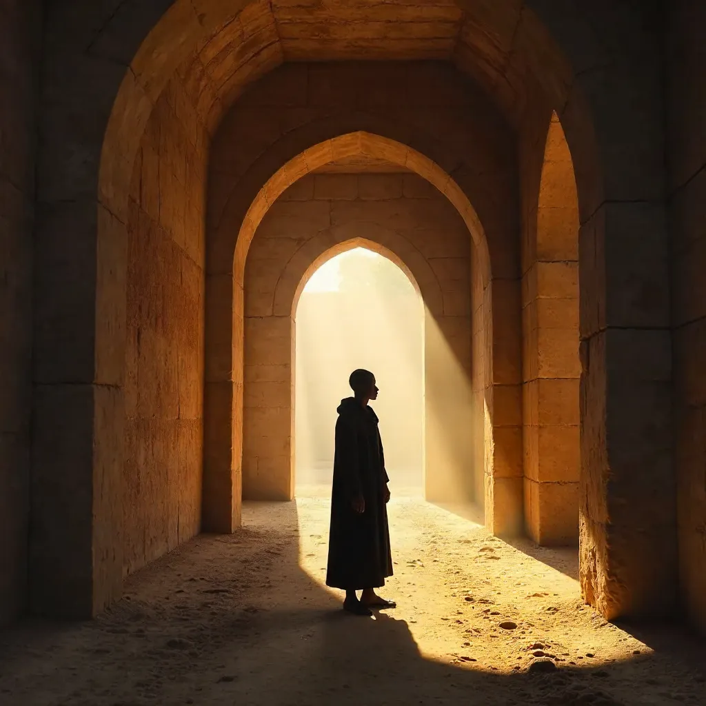 Silhouette in Gombe's Historic Arched Corridor
