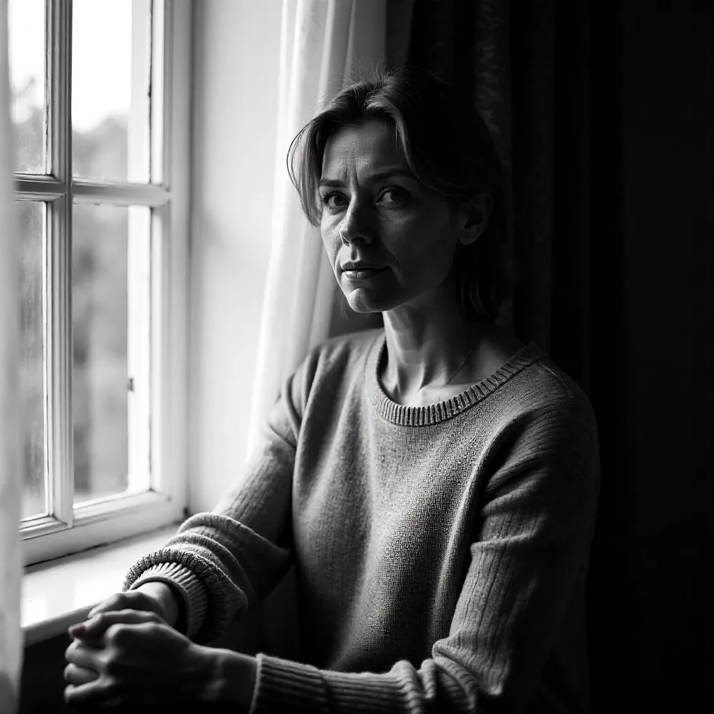 Intimate Black-and-White Portrait by a Window