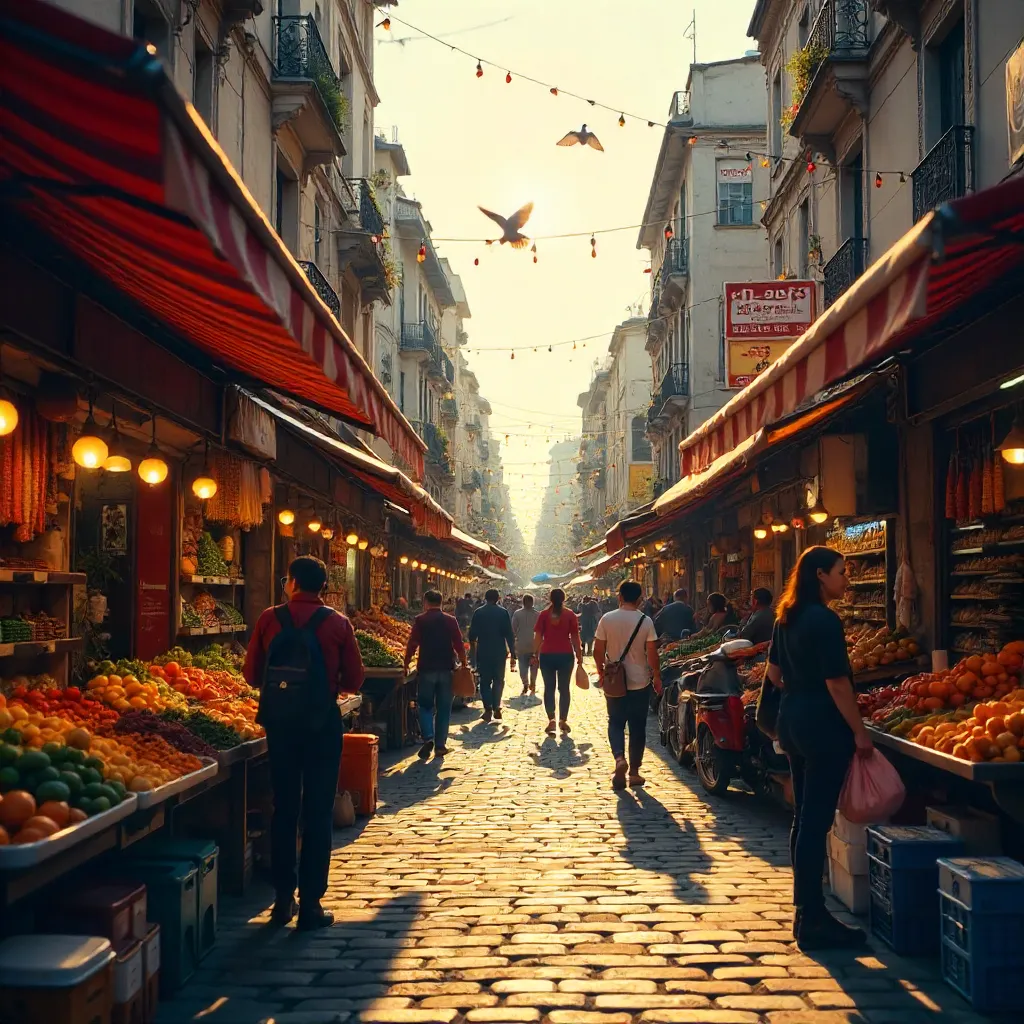 Vibrant Street Market in a Busy City