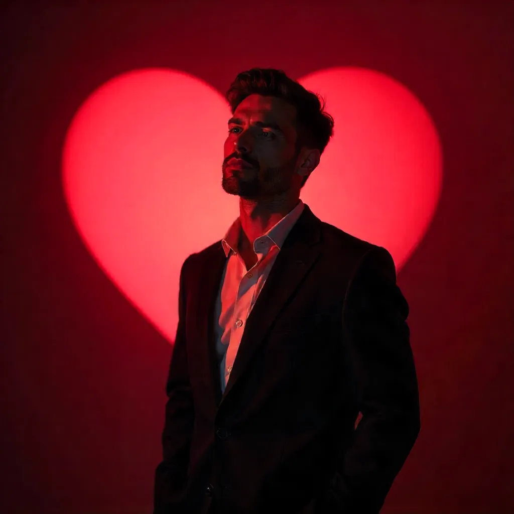 Romantic Red Backdrop: Heart Projection Portrait
