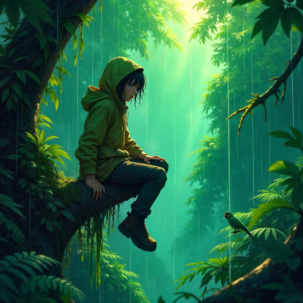 Rain in the Jungle Canopy - Anime Style
