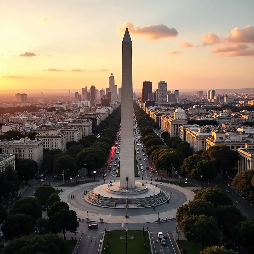 Aerial Spotlight on Buenos Aires: Obelisco Centerpiece