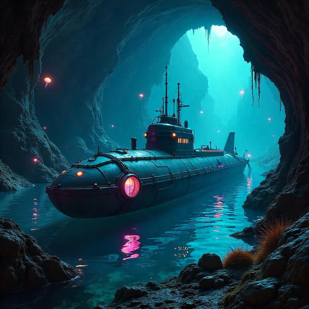 Cyberpunk Submarine in a Hidden Lagoon