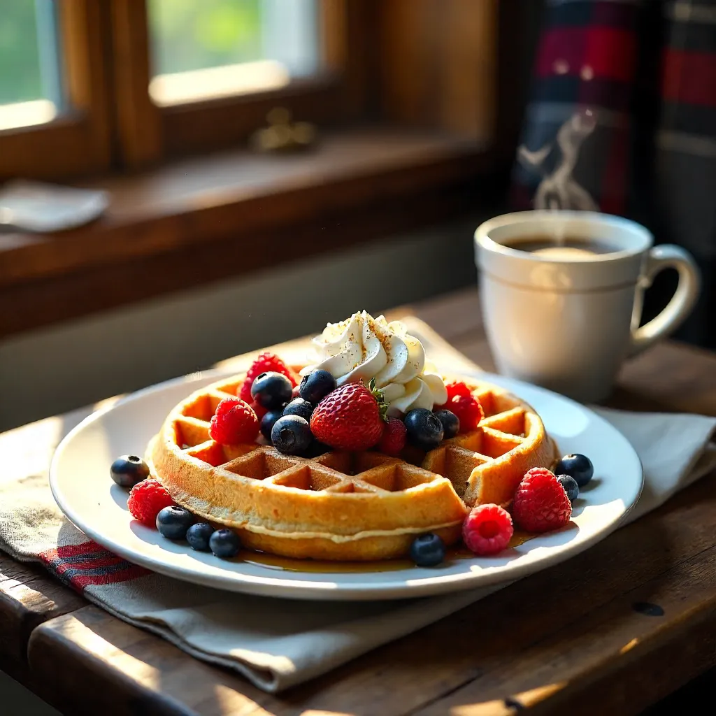 Cozy Morning Waffles with Berries and Cream