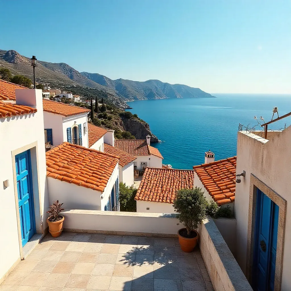 Terracotta Rooftops Over Azure Mediterranean Sea